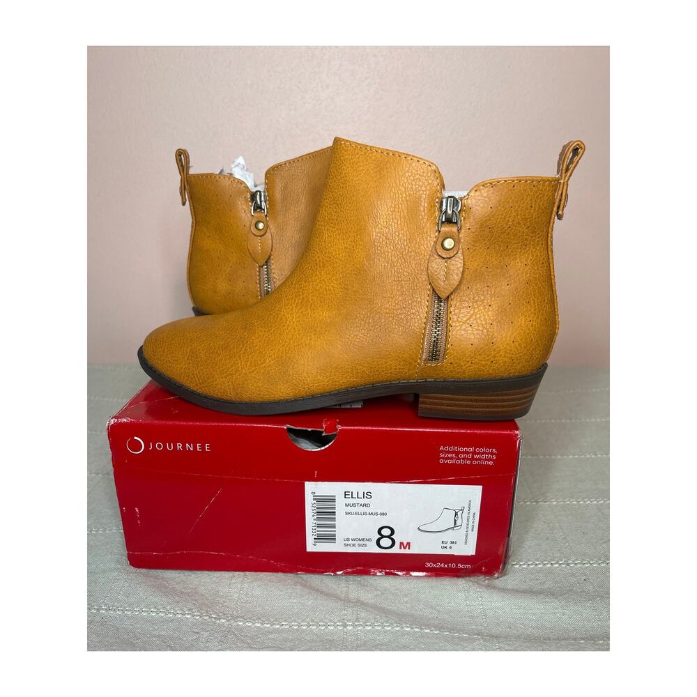 Journee Collection Ellis Women's Mustard Vegan Leather Zip Ankle Bootie Size 8 M